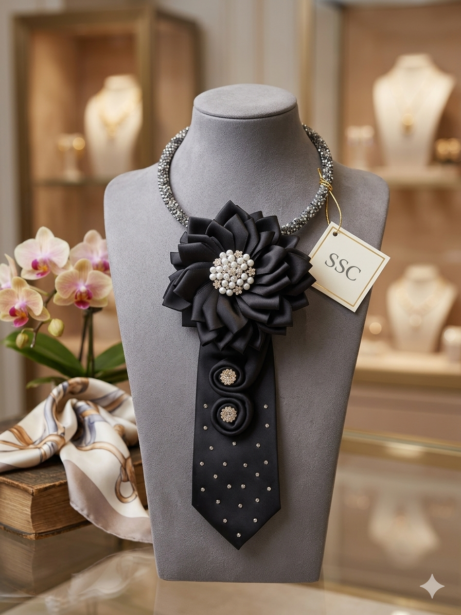Midnight Pearl Luxe Statement Tie Necklace