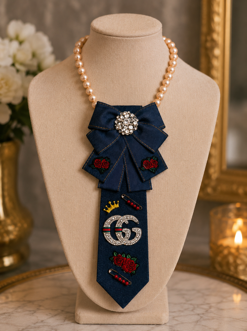 Crowned Luxe Denim Statement Tie