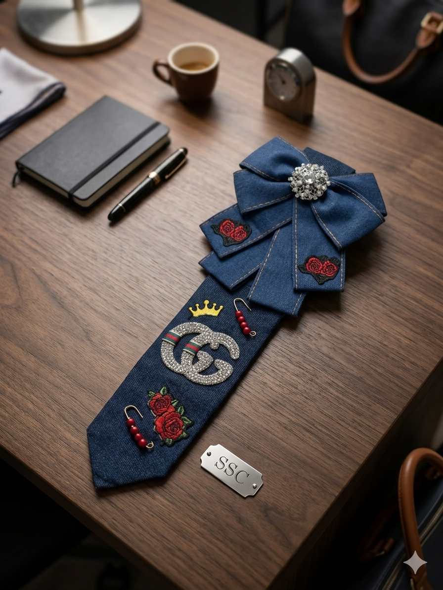 Crowned Luxe Denim Statement Tie