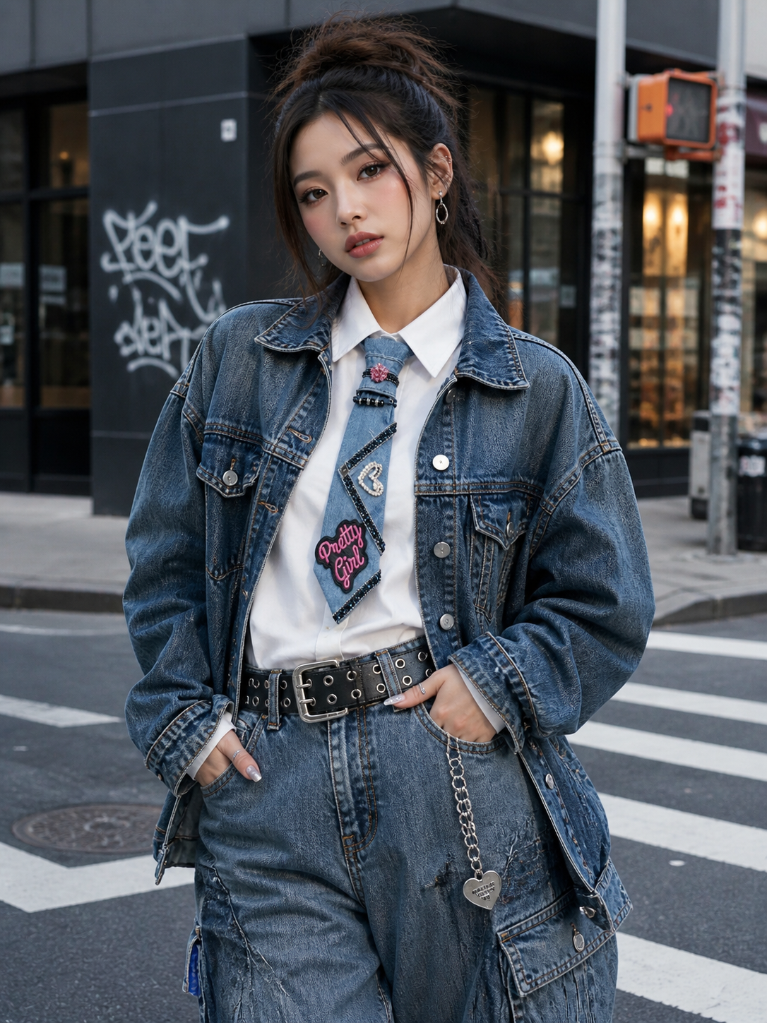 Pretty Girl Denim Drip Statement Tie