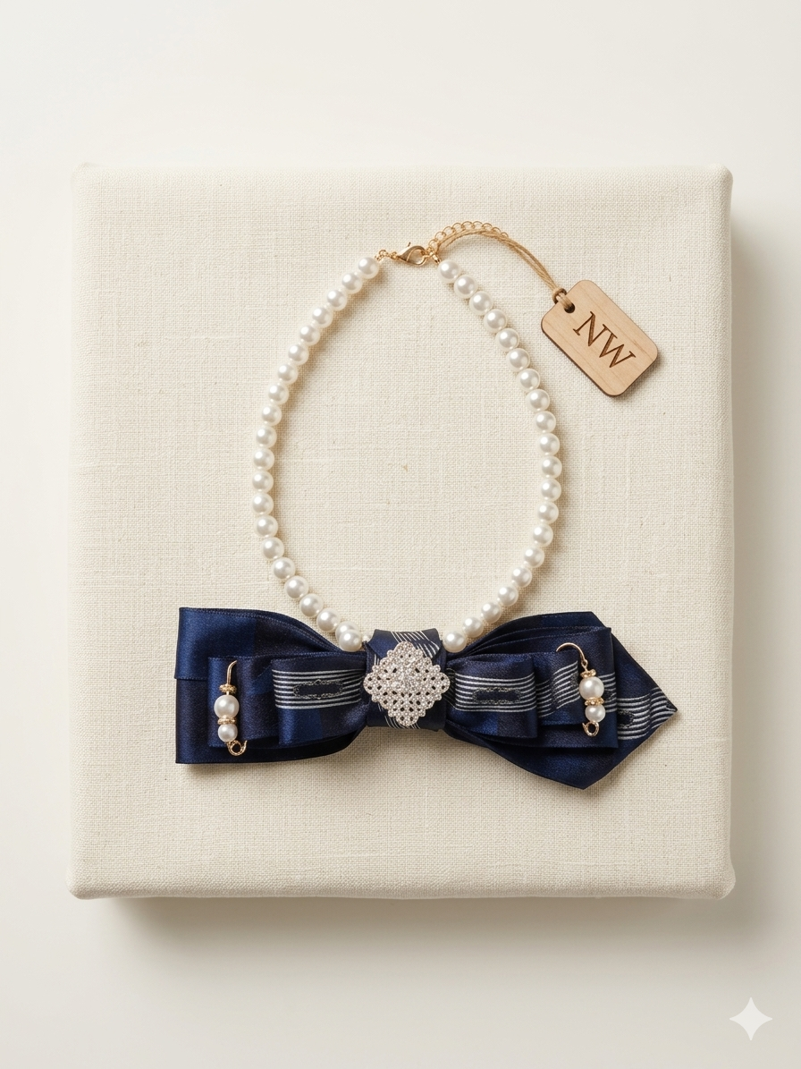 Navy Pearl Chic Statement Tie