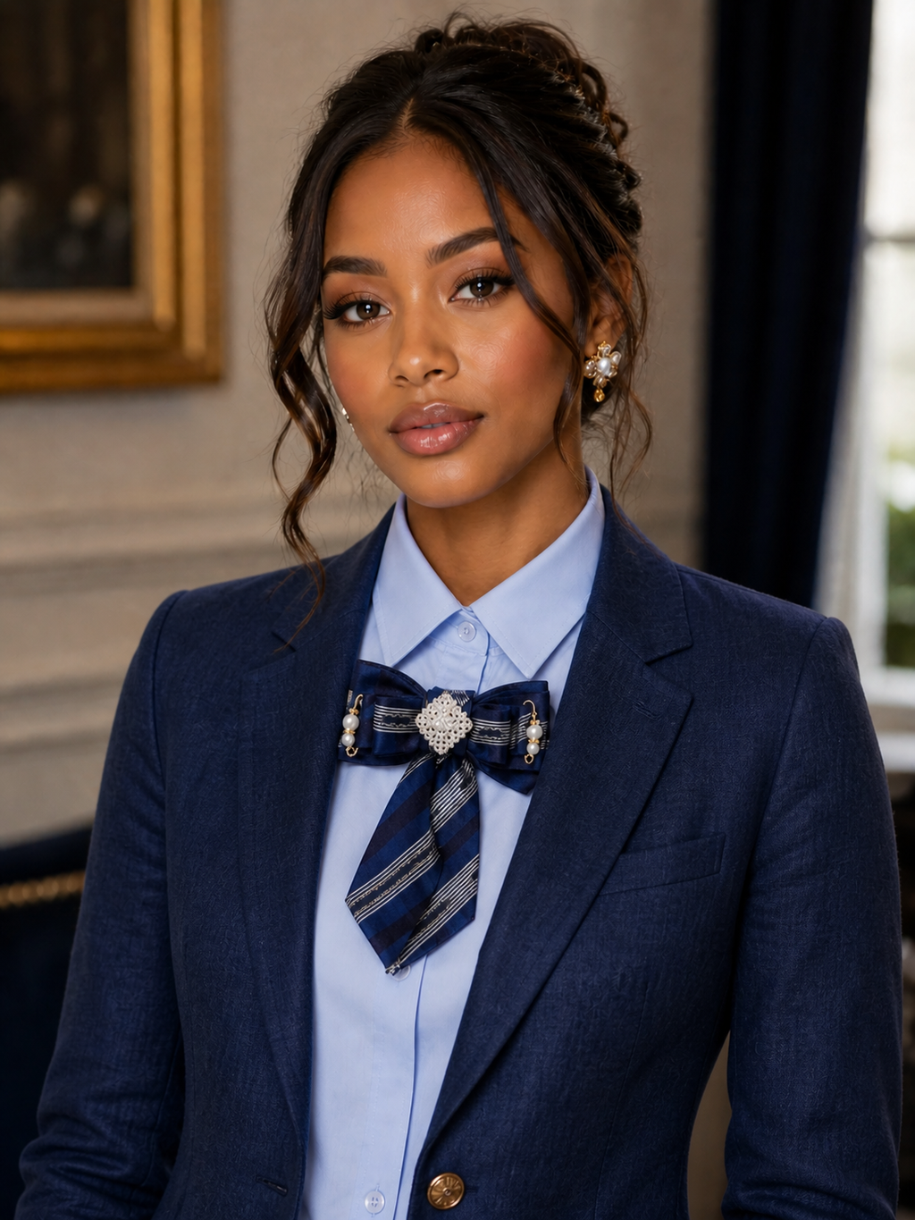 Navy Pearl Chic Statement Tie