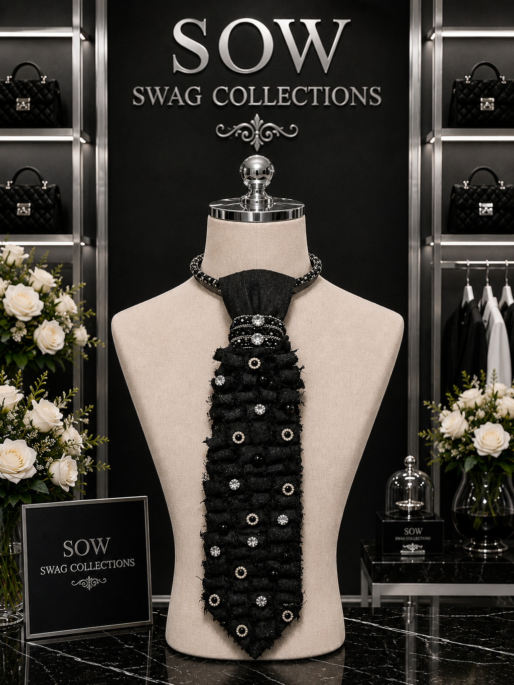 Black Denim & Diamonds Statement Tie