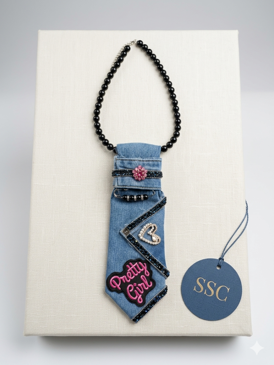Pretty Girl Denim Drip Statement Tie