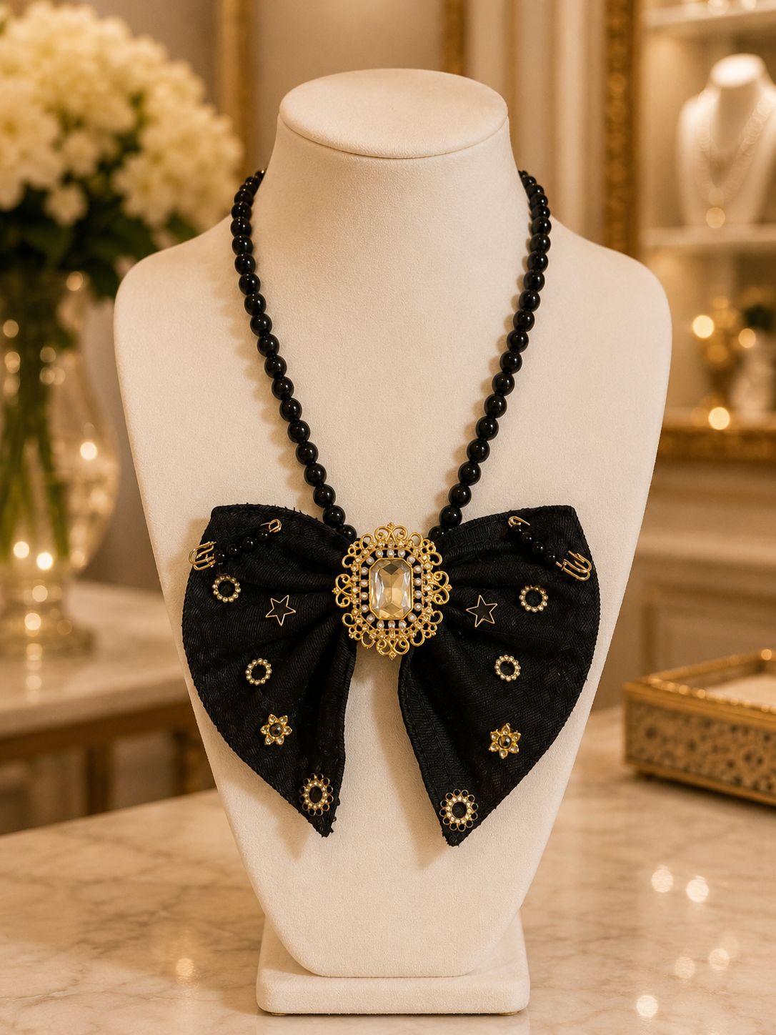 Midnight Majesty Bow Tie Necklace