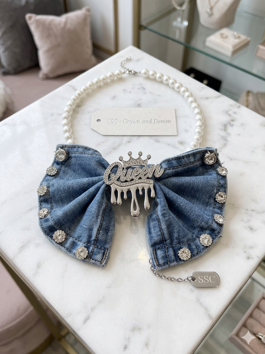 Denim Queen Drip Statement Bow